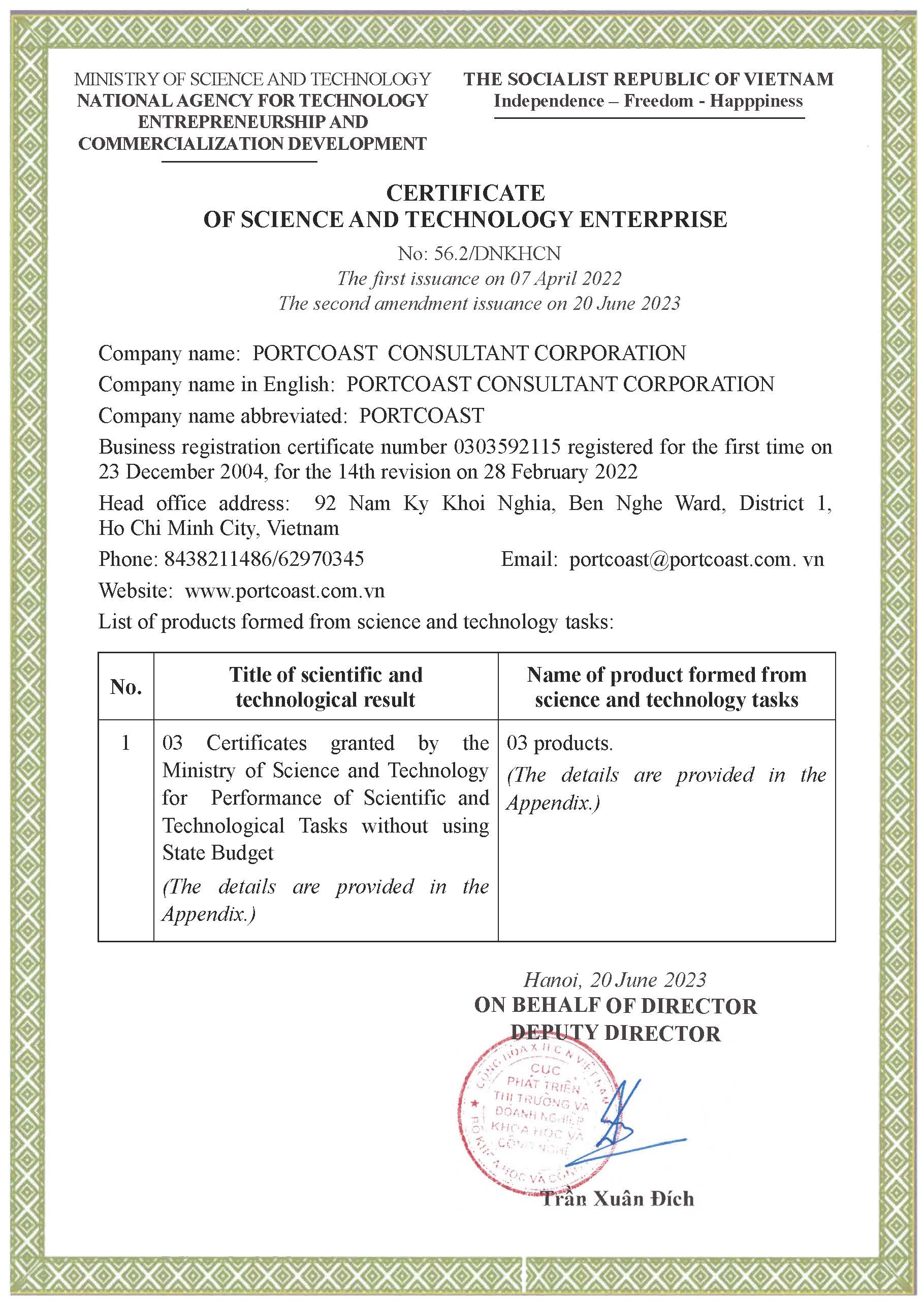 Chứng chỉ - Bằng khen PORTCOAST